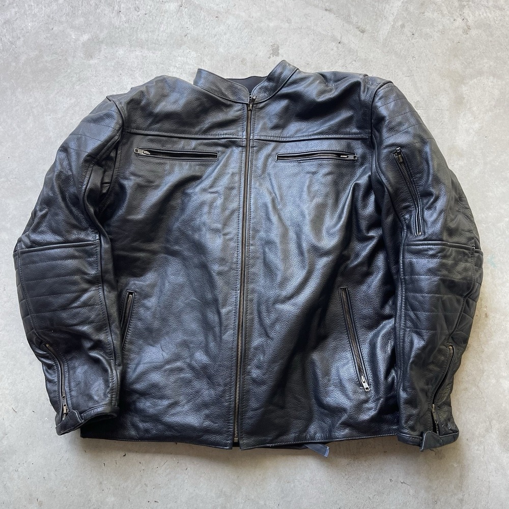 Jacket 4 Bikes Men's Black Heavyweight Leather Bomber Motorcycle Jacket Size XXL